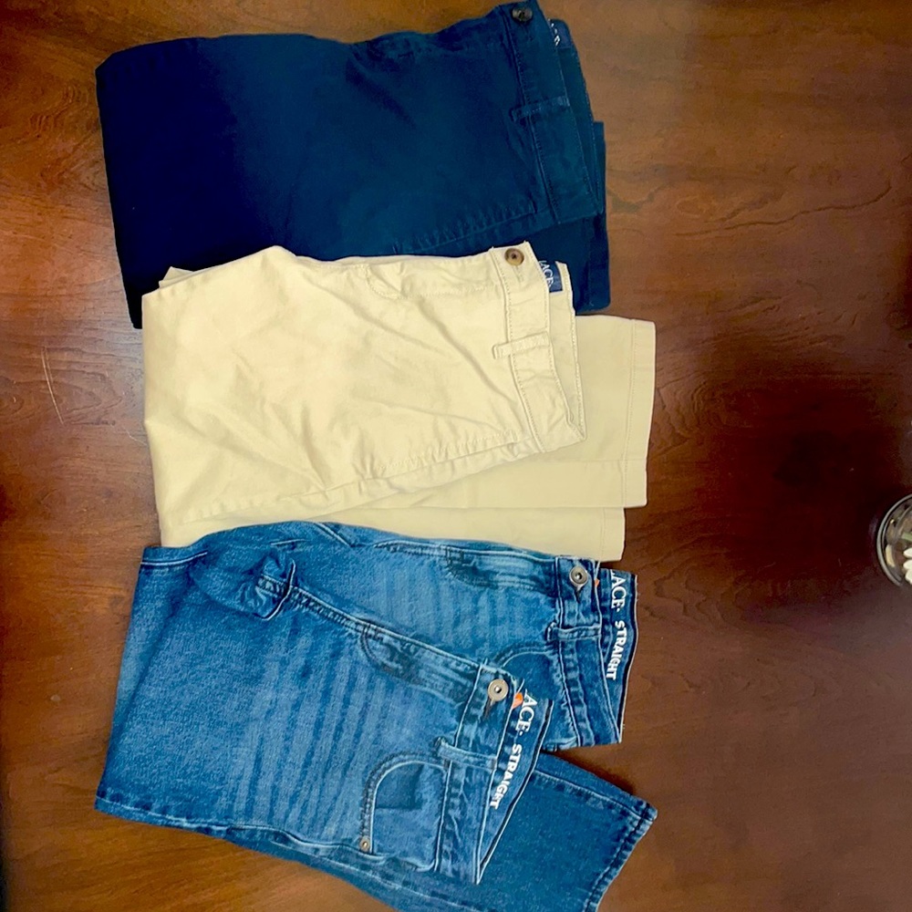Childrens place adjustable pants. 2 pair of straight jeans a pair of khaki/navy